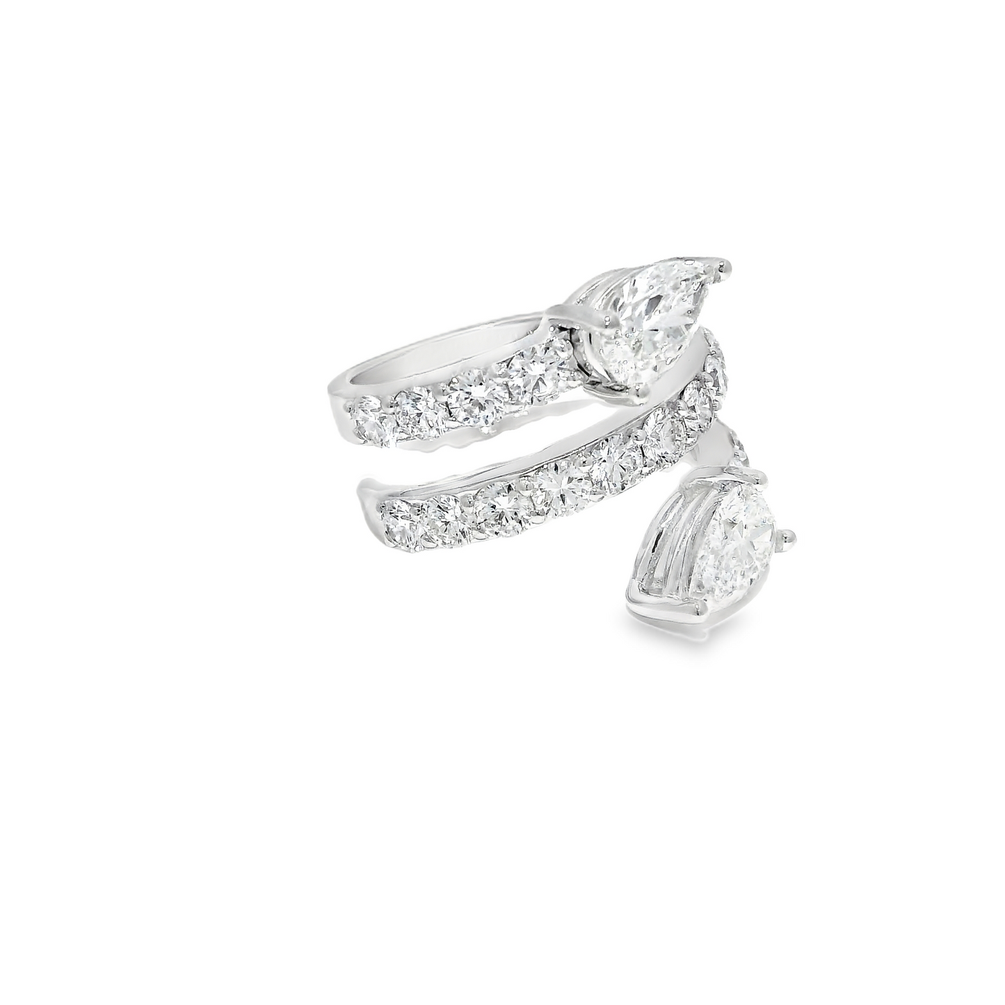 5.58CT Pear Shape and Round Cut Lab Diamond Ring 14k White Gold