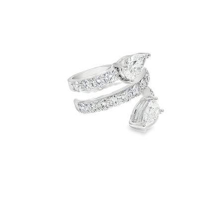 5.58CT Pear Shape and Round Cut Lab Diamond Ring 14k White Gold