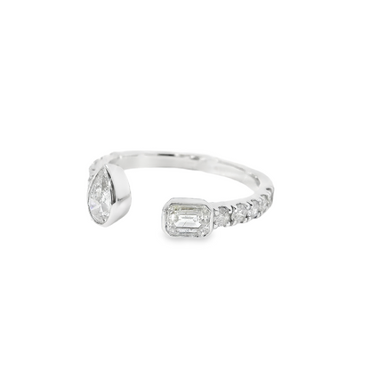 1.02CT Pear and Emerald Cut Diamond Ring 18K Gold