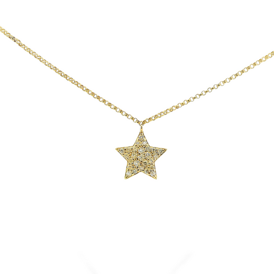 0.29CT Round Cut Diamond Star Pendant 14k Gold