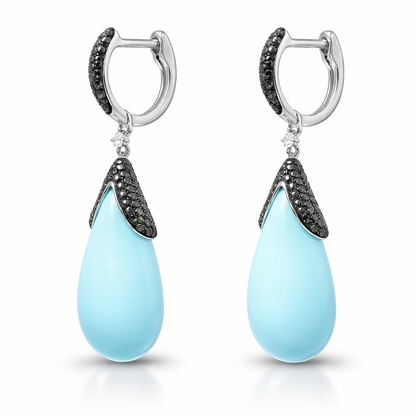 0.05CT Black Diamond with Turquoise  14k White Gold Earring