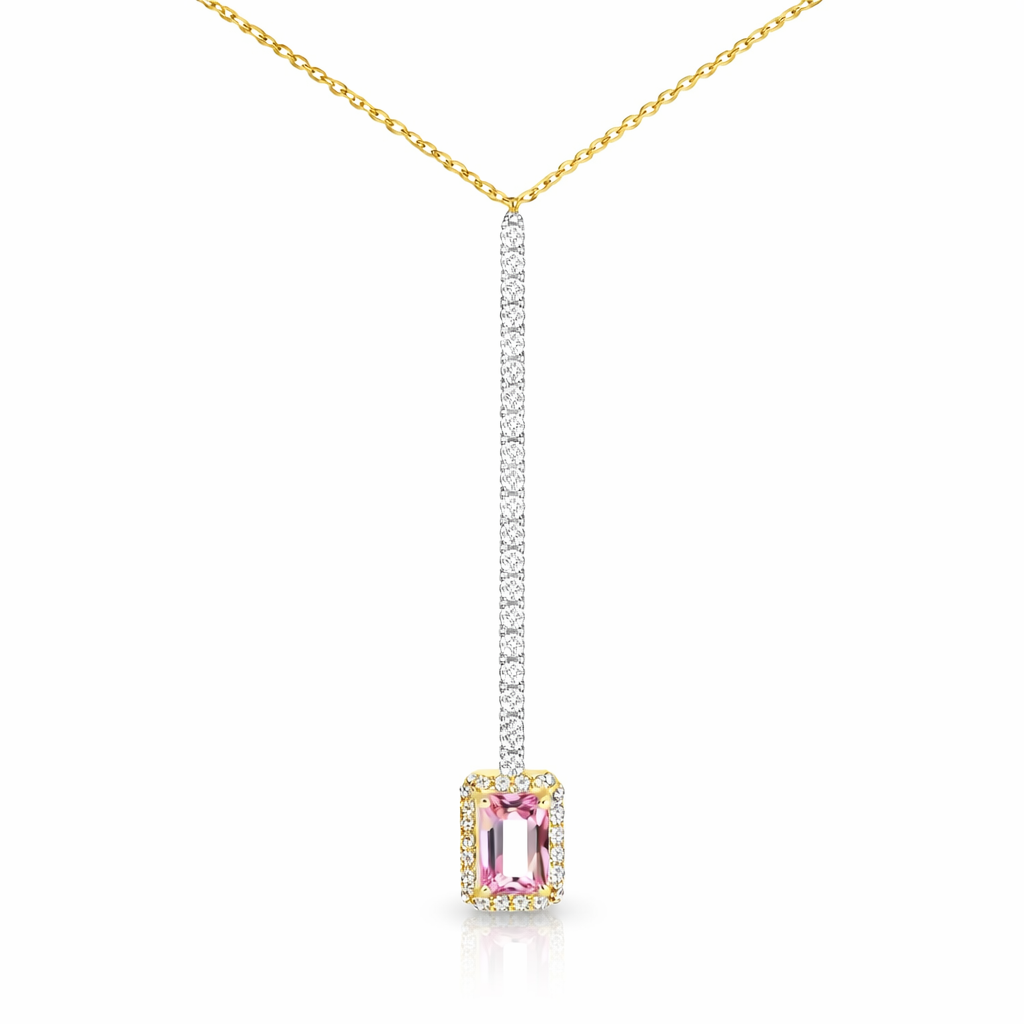 0.33CT Diamond 0.63CT Pink Sapphire Pendant 14k Yellow Gold