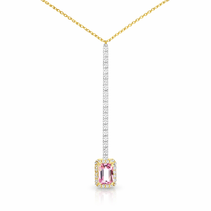 0.33CT Diamond 0.63CT Pink Sapphire Pendant 14k Yellow Gold