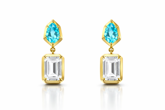 0.98CT Blue Topaz 1.86CT White topaz 14k Yellow Gold Earring