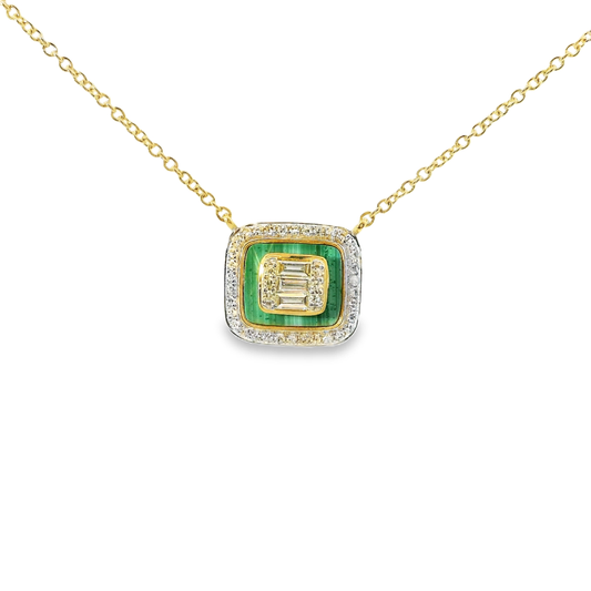 0.14 CT Diamonds with Green Onyx Pendant 14k Gold