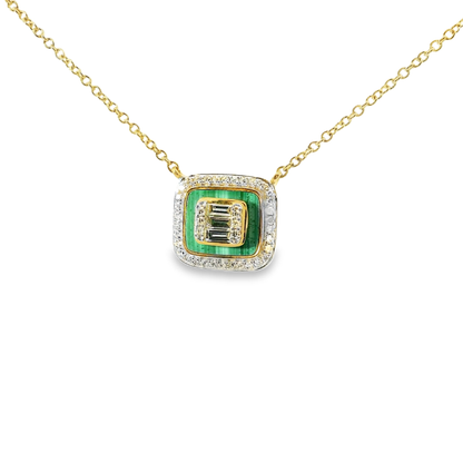 0.14 CT Diamonds with Green Onyx Pendant 14k Gold