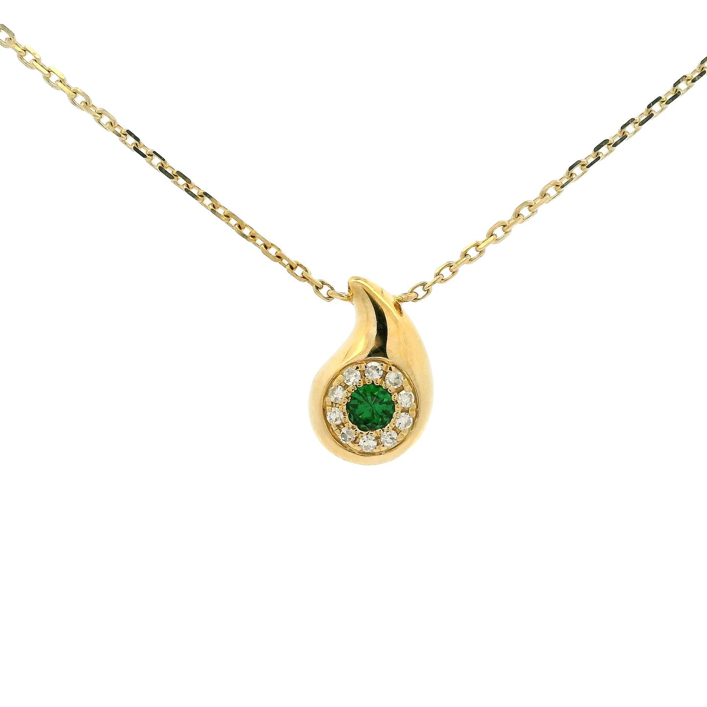 0.21 CT Gold Teardrop Pendant with Green Garnet 14k Gold