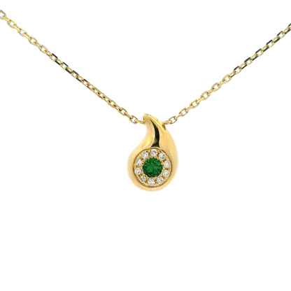 0.21 CT Gold Teardrop Pendant with Green Garnet 14k Gold
