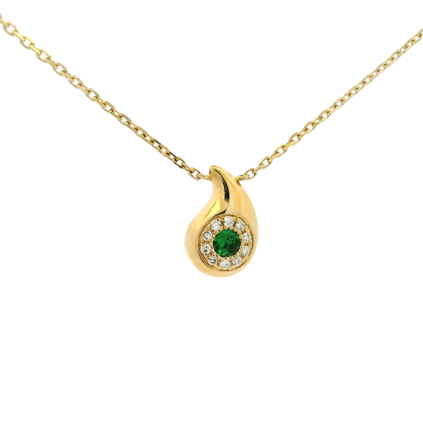 0.21 CT Gold Teardrop Pendant with Green Garnet 14k Gold