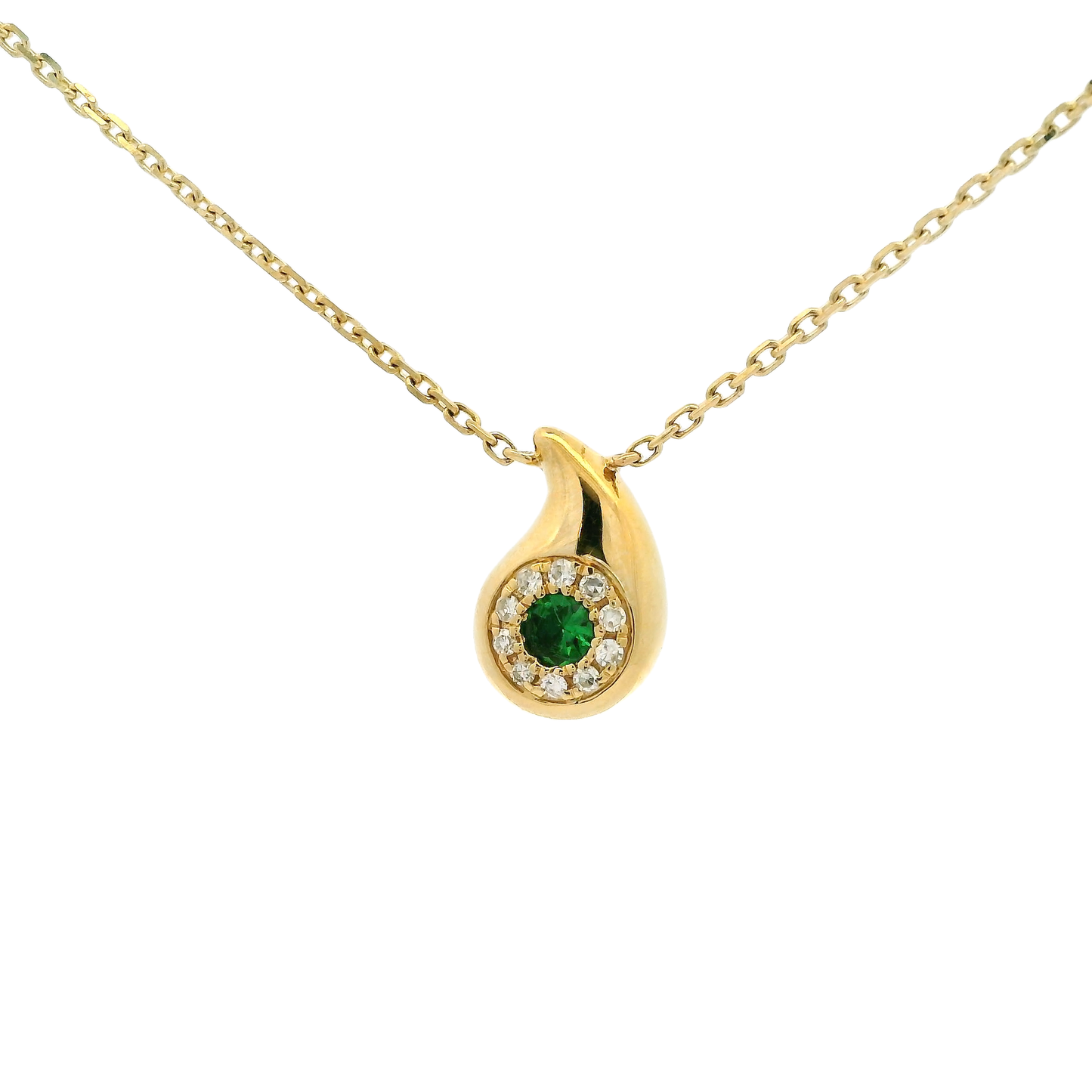 0.21 CT Gold Teardrop Pendant with Green Garnet 14k Gold