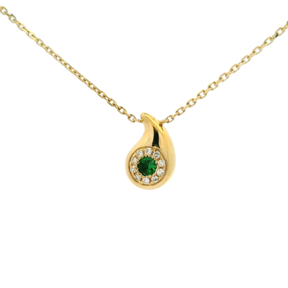 0.21 CT Gold Teardrop Pendant with Green Garnet 14k Gold