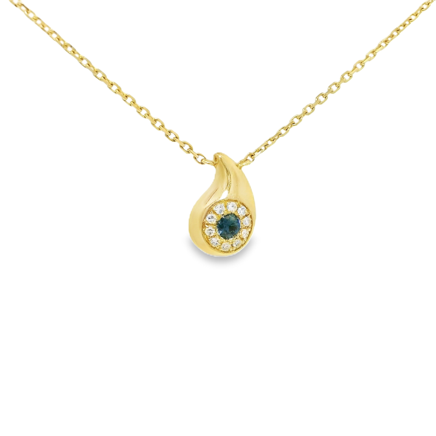0.2 CT Diamond Gold Pendant with Blue Sapphire 14k Gold