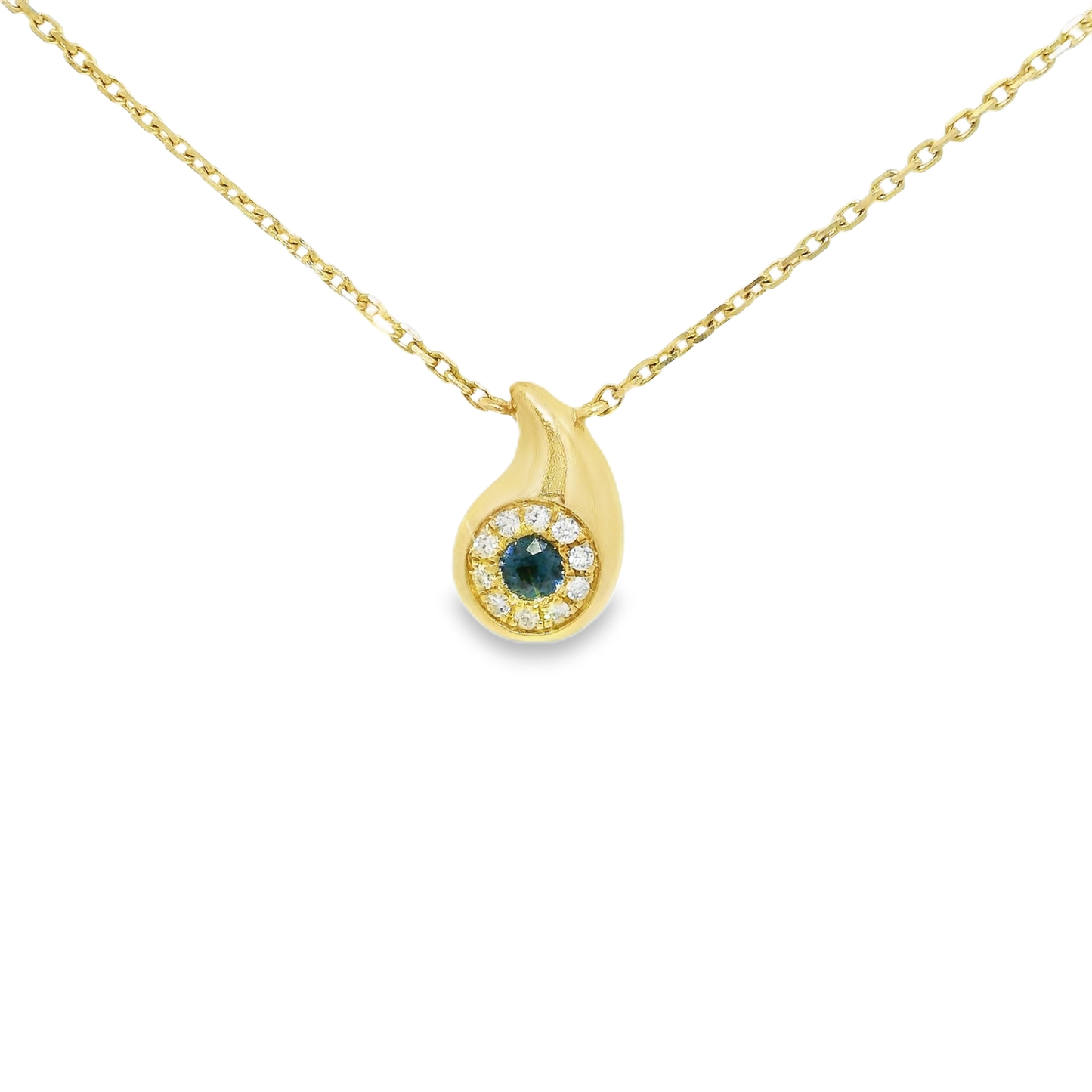 0.2 CT Diamond Gold Pendant with Blue Sapphire 14k Gold