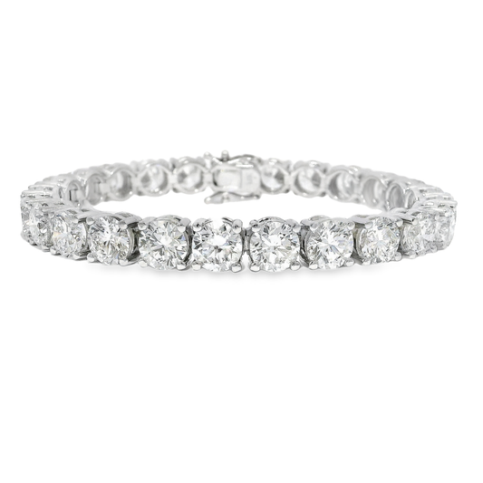 26.44CT Round Cut Lab Diamond 4 Prong Tennis Bracelet 14K Gold