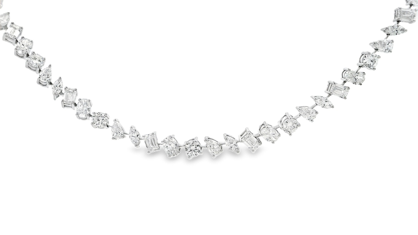 24.57CT Diamond Mixed Shape Tennis Necklace 14k White Gold Lab