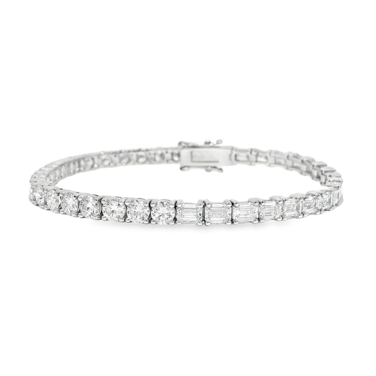 10.39CT Emerald and Round Cut Lab Diamond 4 Prong tennis Bracelet 14k White Gold