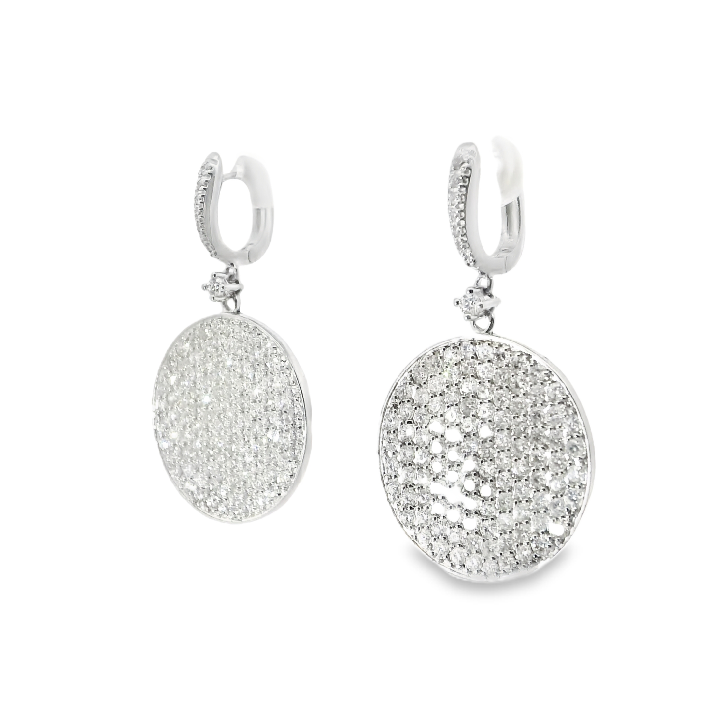 5.26CT Diamond Disc Hoop Top Earrings 14K Gold