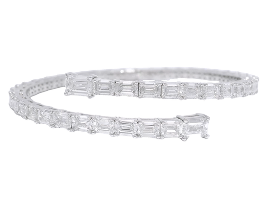 15.31CT Emerald Cut Lab Diamond Flexible Bangle 14K White Gold