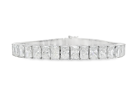 22.63CT Radiant Cut Lab Diamond 4 Prong Tennis Bracelet 14K White Gold