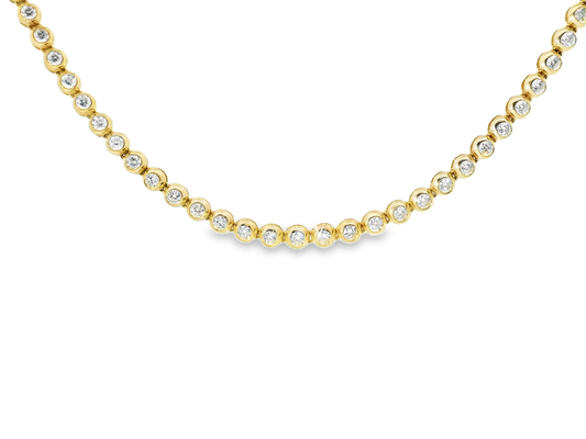 5.31CT Round Cut Bezel Diamond Tennis Necklace 14K Yellow Gold