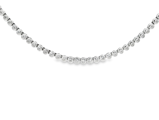 3.46CT Round Cut Dimaond Bezel Tennis Necklace 14K White Gold