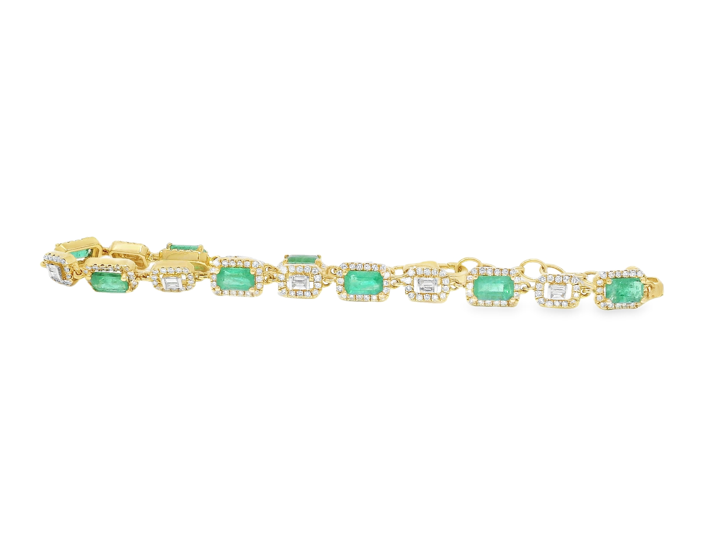 1.03CT Diamond 2.20CT Emerald Bracelet 14k Yellow Gold