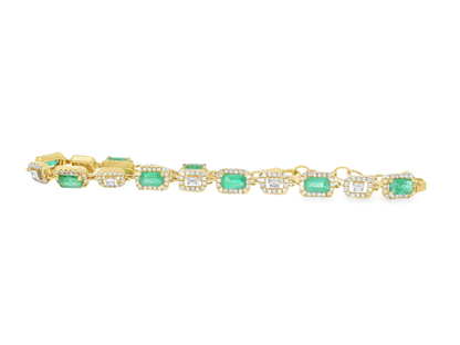 1.03CT Diamond 2.20CT Emerald Bracelet 14k Yellow Gold