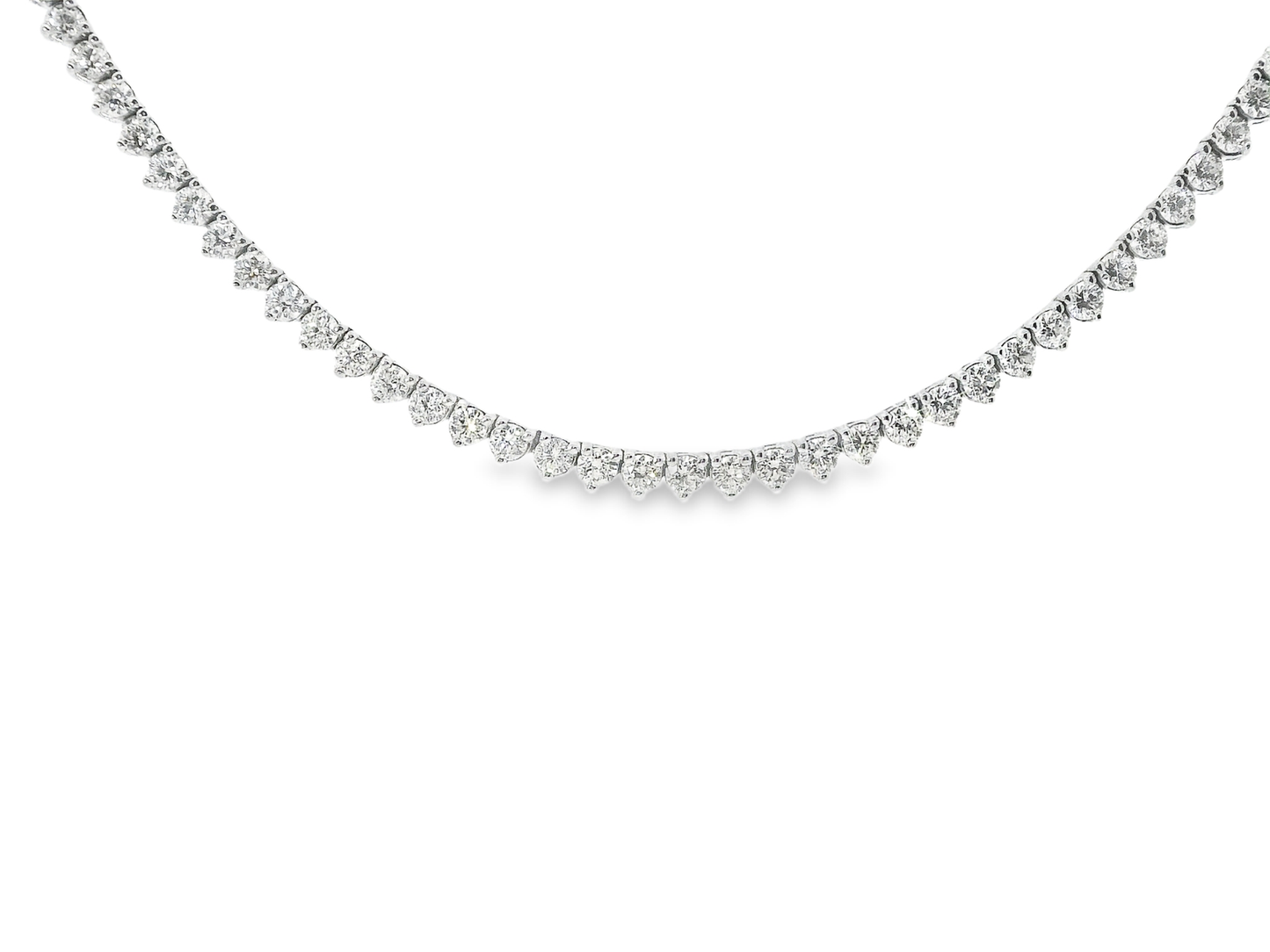 11.31CT Round Cut Diamond 3 Prong Tennis Necklace 14K White Gold