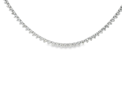 11.31CT Round Cut Diamond 3 Prong Tennis Necklace 14K White Gold