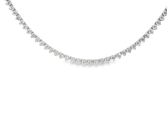 11.31CT Round Cut Diamond 3 Prong Tennis Necklace 14K White Gold