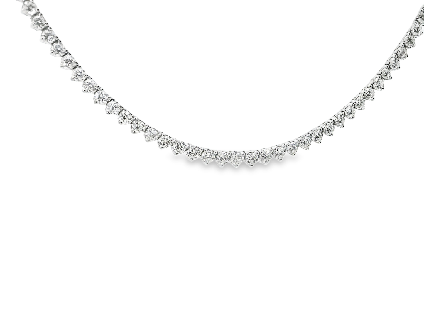 11.31CT Round Cut Diamond 3 Prong Tennis Necklace 14K White Gold