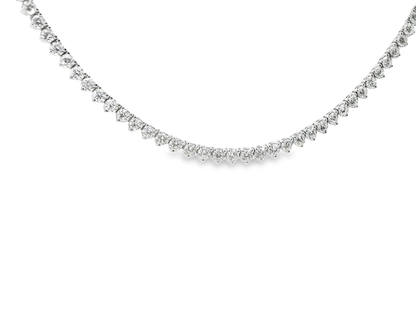 11.31CT Round Cut Diamond 3 Prong Tennis Necklace 14K White Gold