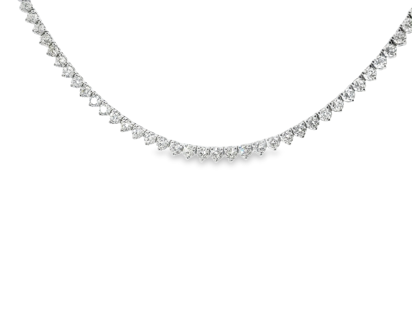 11.31CT Round Cut Diamond 3 Prong Tennis Necklace 14K White Gold