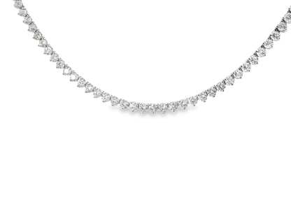 11.31CT Round Cut Diamond 3 Prong Tennis Necklace 14K White Gold