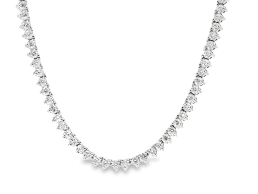 5.66CT Round Cut Diamond Three Prong Tennis Necklace 14K White Gold