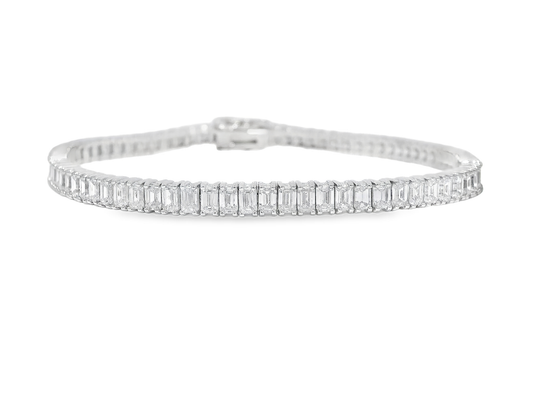 6.89CT Emerald Cut Lab Diamond Tennis Bracelet 14K White Gold