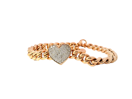 0.87CT Round Cut Diamond Heart Shaped Link Fashion Bracelet 18K Rose Gold