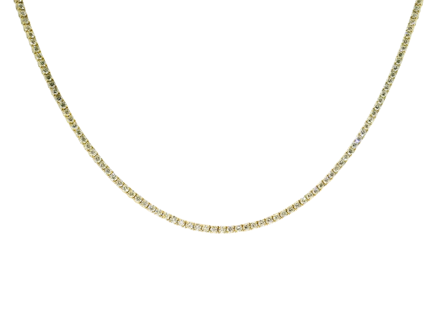 4.30CT Round Cut Diamond 4 Prong Tennis Necklace 14K Yellow Gold
