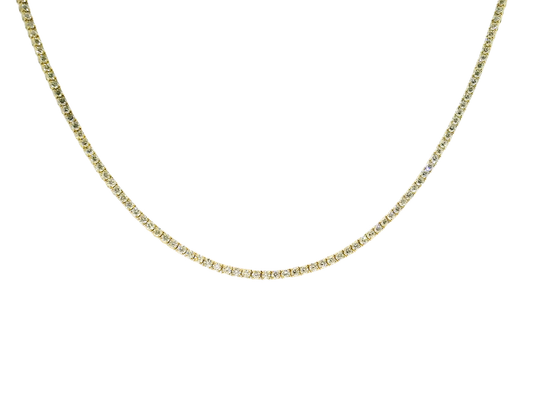 4.30CT Round Cut Diamond 4 Prong Tennis Necklace 14K Yellow Gold