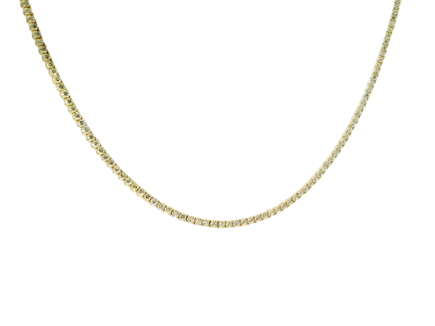 4.30CT Round Cut Diamond 4 Prong Tennis Necklace 14K Yellow Gold