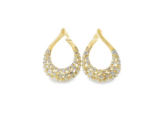 2.06 CT Round Cut Diamond Fancy Hoop Earring 14k Yellow Gold