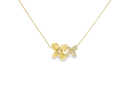 0.21CT Diamond Flower Pendant 14K Yellow Gold