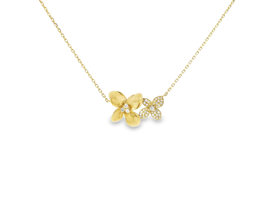 0.21CT Diamond Flower Pendant 14K Yellow Gold