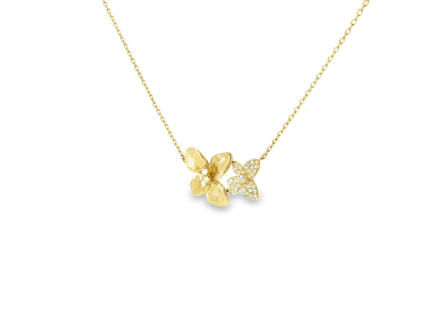0.21CT Diamond Flower Pendant 14K Yellow Gold
