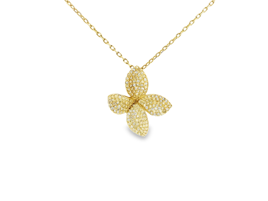0.95CT Diamond Flower Pendant 14K Yellow Gold