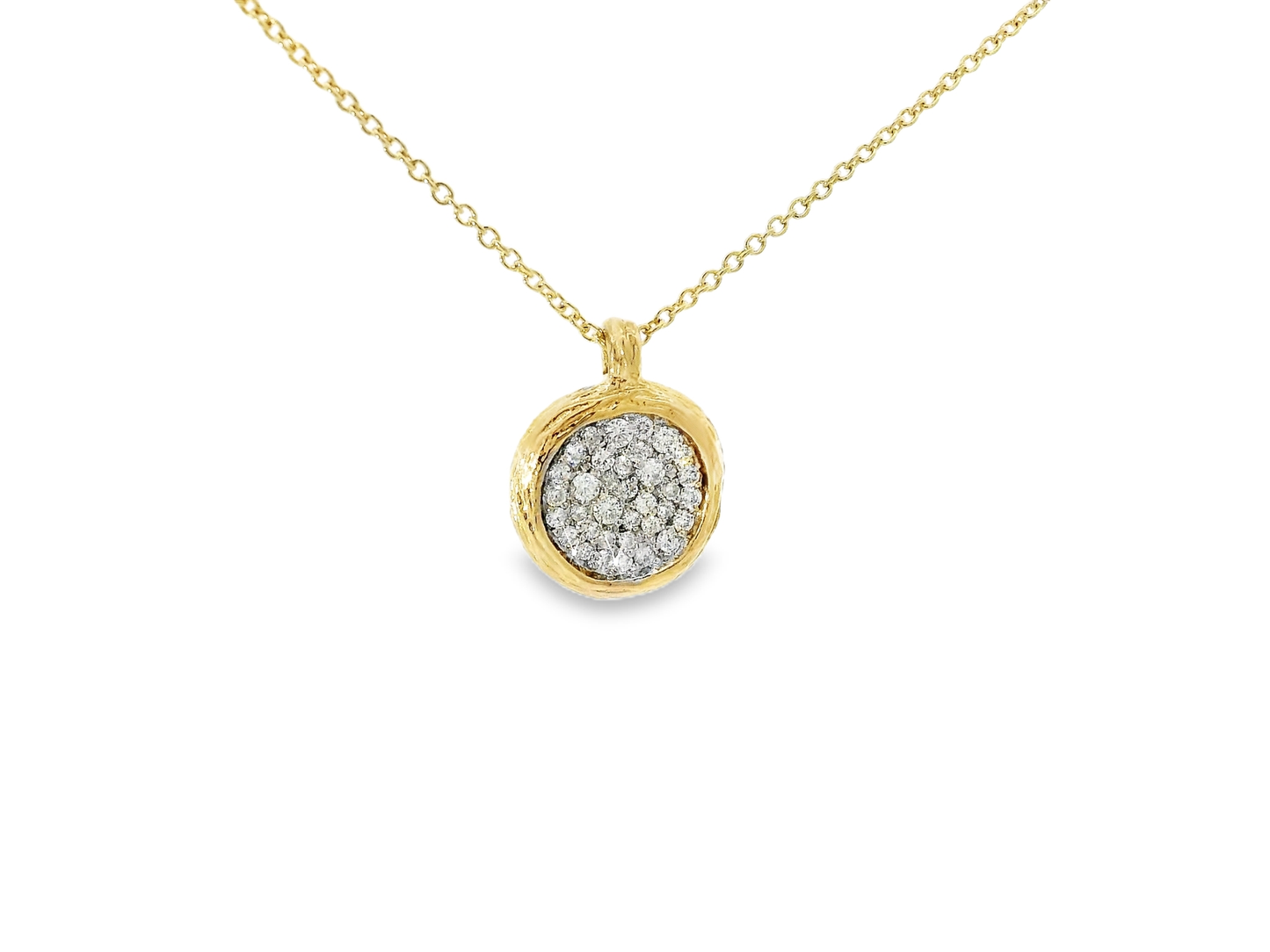 0.32CT Diamond Bark Pendant 14K Yellow Gold