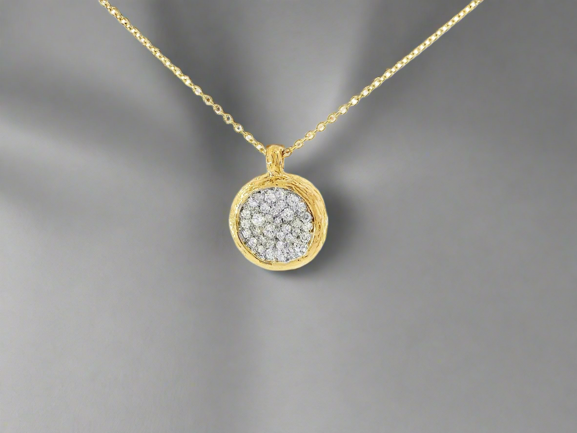 0.32CT Diamond Bark Pendant 14K Yellow Gold