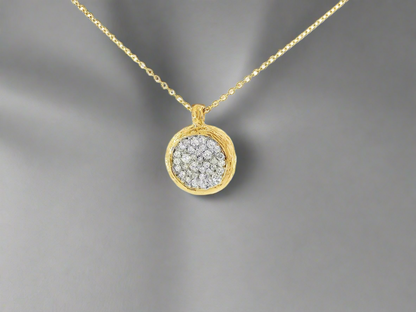0.32CT Diamond Bark Pendant 14K Yellow Gold