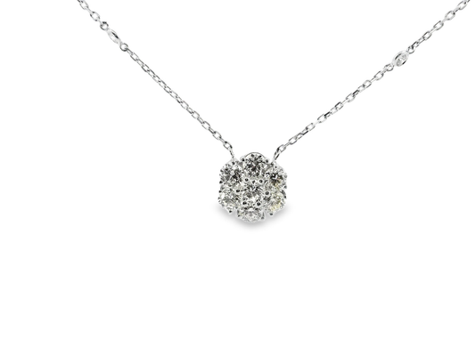 1.99CT Diamond Flower Pendant 14K White Gold