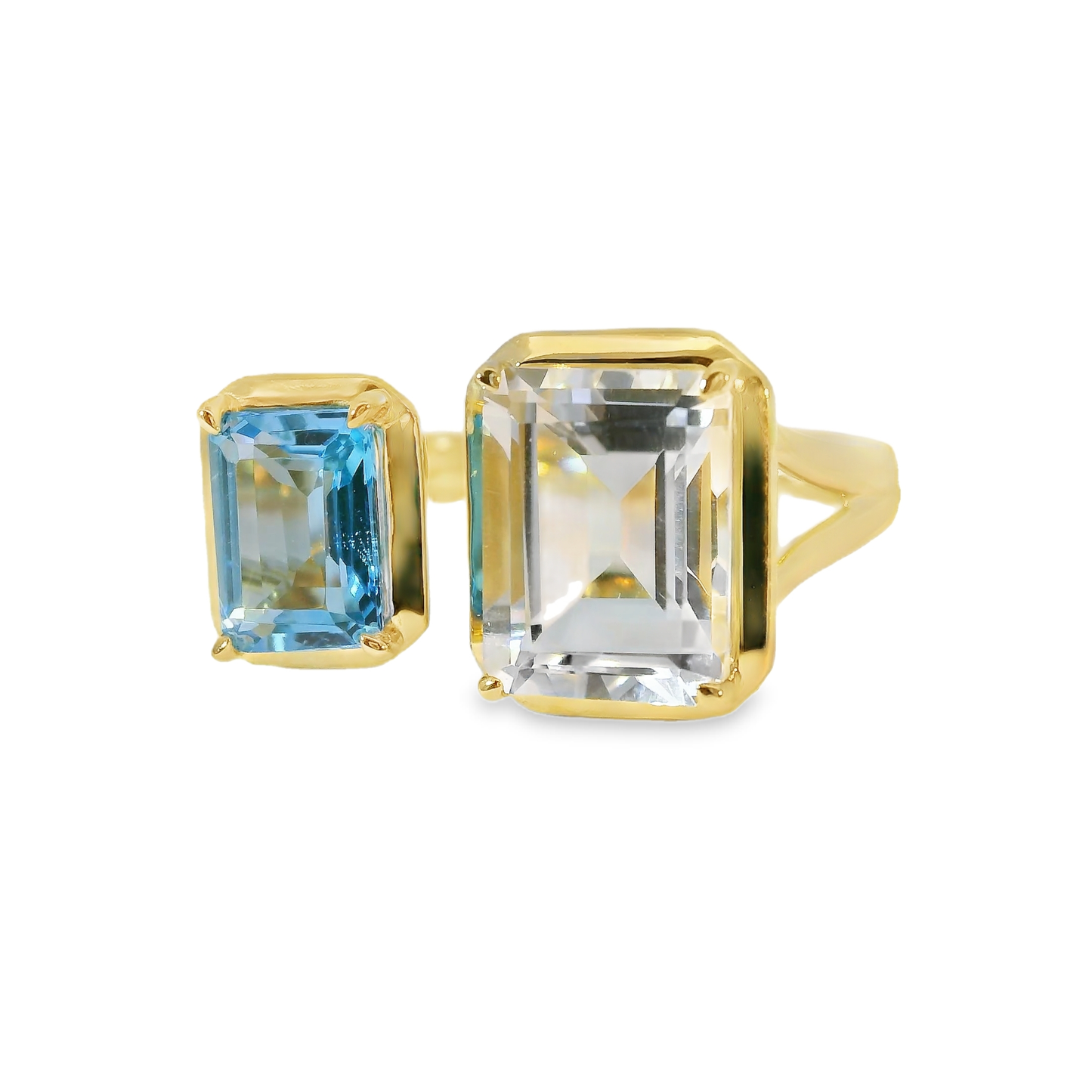 1.05CT Blue and 2.31CT White Topaz Ring 14K Yellow Gold